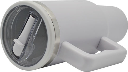 Ankor Handled Tumbler Θερμός Ανοξείδωτο 1.2lt Light Grey με Καλαμάκι και Λαβή