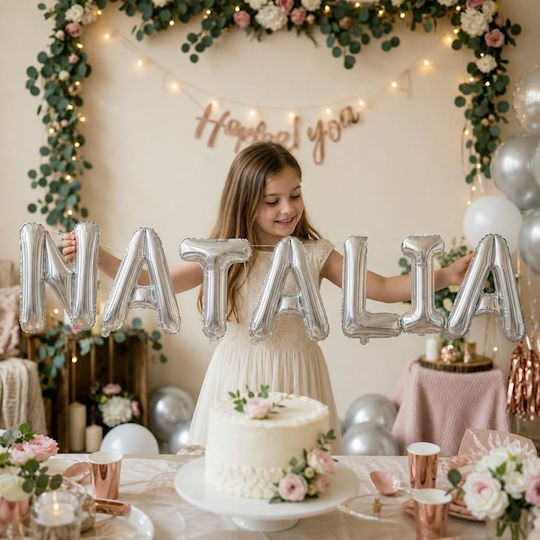 Set of 7 Balloons Letters with Name Silver Foil 40cm