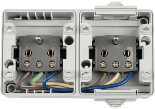 Kanlux Priză Electrică Externă Dublă Rezistentă La Apă Cu Capac Gri