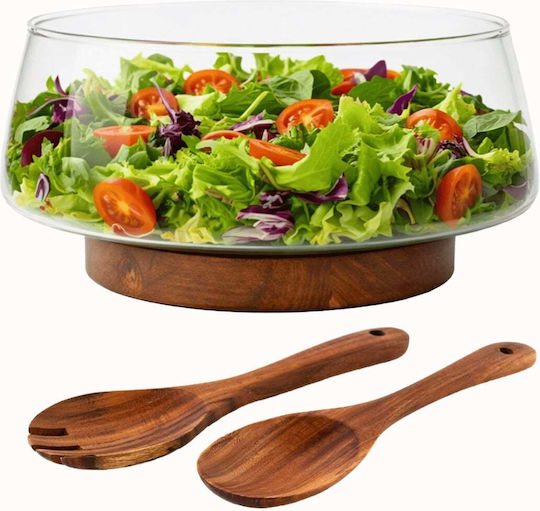 Miamio Bol Pentru Salate Cu Linguri Sticlă Transparentă 25.5cm