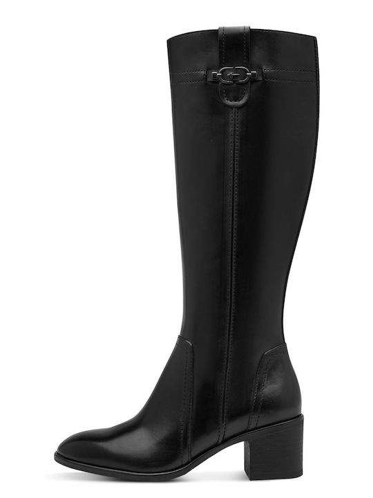 Damenstiefel aus Leder mit Mittelhohem Absatz in Schwarz