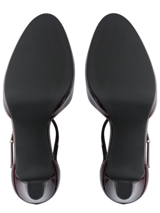 Pumps mit Plateau mit Riemchen & Mittlerer Absatz Burgundisch