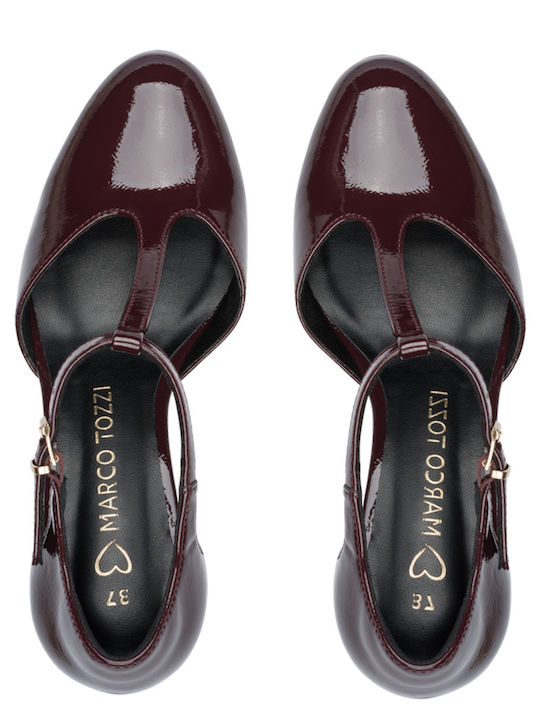 Pumps mit Plateau mit Riemchen & Mittlerer Absatz Burgundisch