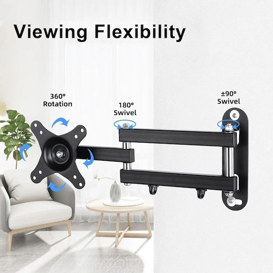 Suport De Perete Tv Ecran Reglabil Suptek Ma2720 Braț Articulat Pentru Ecrane 15–32 Inch Vesa 75x75 100x100 Mm Cu Rotație 180° Cu Înclinare ±20° Greutate Maximă 13 Kg Aliaj De Oțel Negru