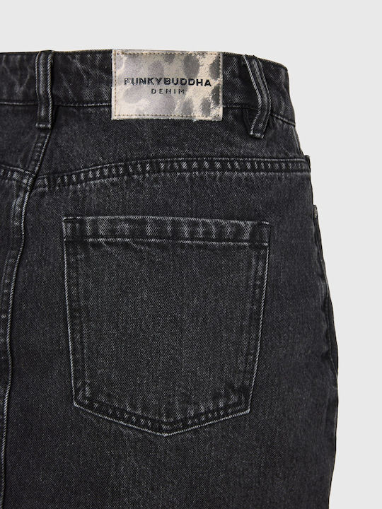 Denim Midi Damenrock Schwarz FBL014-161-14-Schwarz