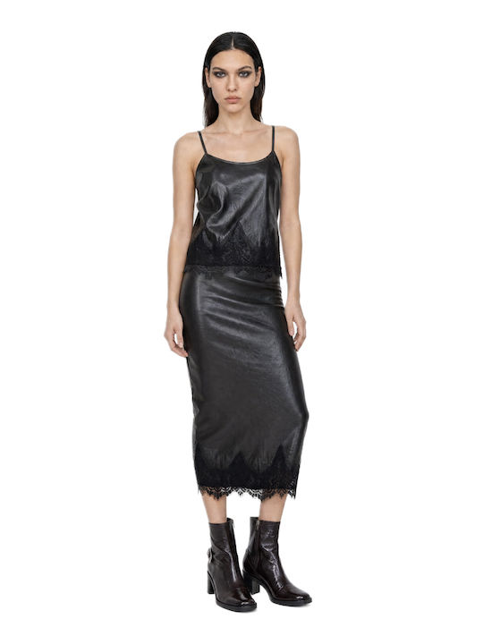 Leather Midi Skirt Black