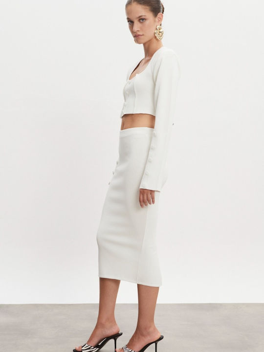 High Waist Midi Skirt Off White