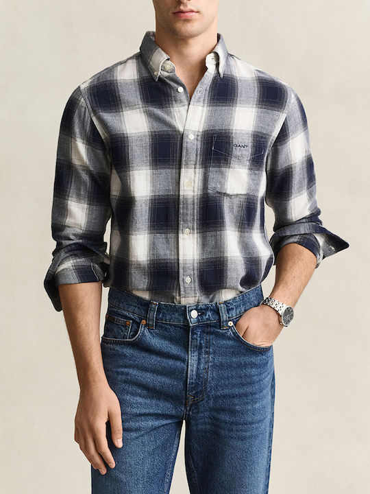 Gant Reg Дълъг Ръкав Фланелена Риза в Стандартна Кройка Каре Darkblue