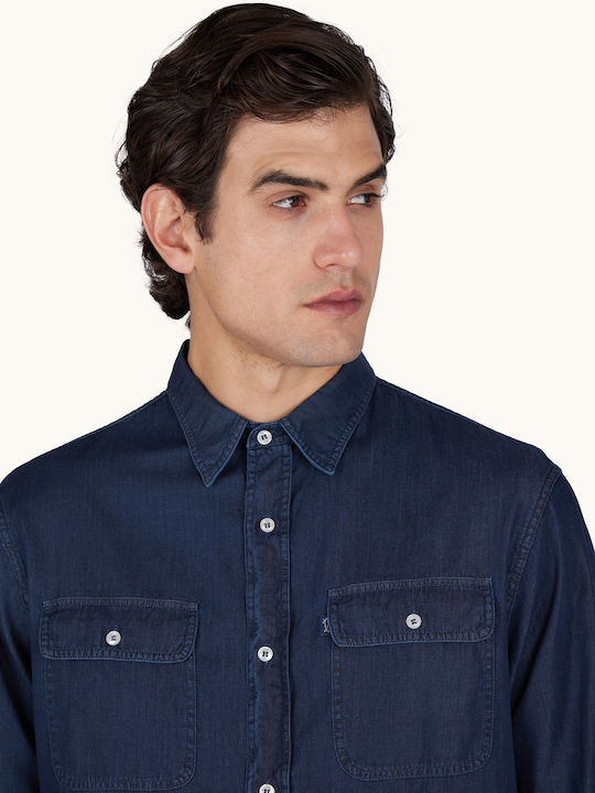 Long Sleeve Denim Overshirt In Regular Fit Dark Blue