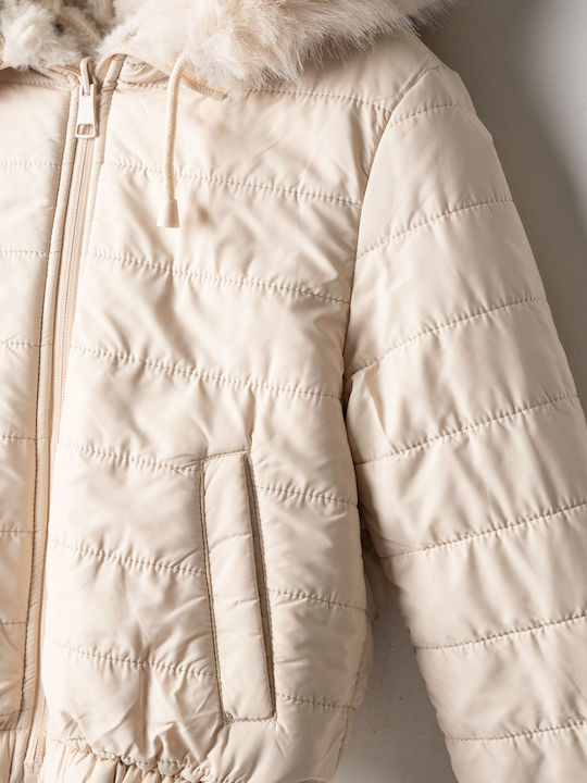 Evita Kids Short Double Sided Fur with Lining & Hood Ecru