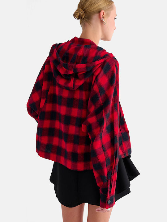 Long Sleeve Women's Shirt Red Checked 9923913-Multicolor