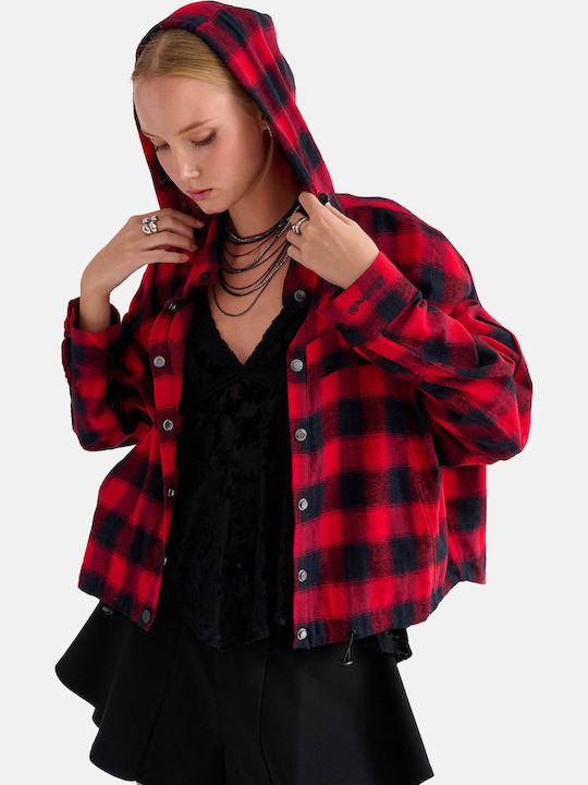 Long Sleeve Women's Shirt Red Checked 9923913-Multicolor