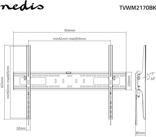 Nedis TVWM2170BK Стенна стойка за телевизор до 75 kg Черна