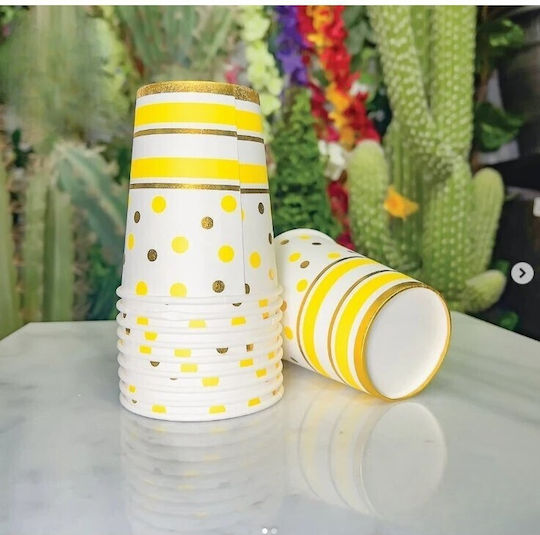Set 10 Pahare Flippy Cu Buline Dungi Imprimat Din Carton 250 Ml 7.5 X 8.5 X 5.2 Cm Galben Auriu