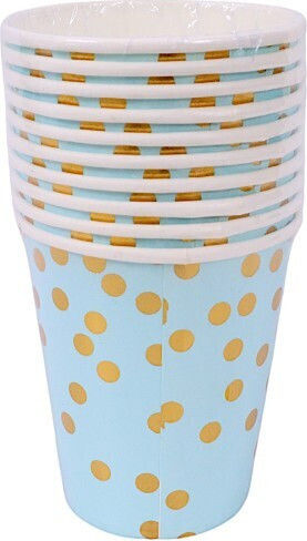 Set 10 Pahare Flippy Cu Buline Din Carton 250 Ml 7.5 X 8.5 X 5.2 Cm Albastre Aurii