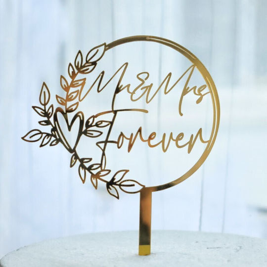 Decoratiune Cake Topper Flippy Mr&Mrs Forever Design Temă Nuntă 10 Cm Aurie