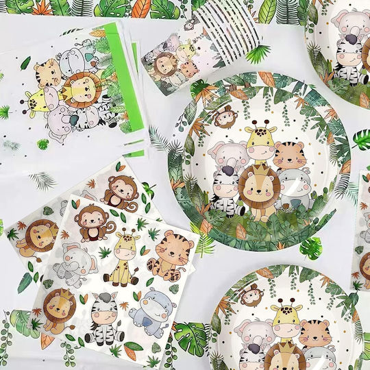 Set 10 Farfurii De Unică Folosință Flippy Jungle Print Carton 22 Cm Verzi