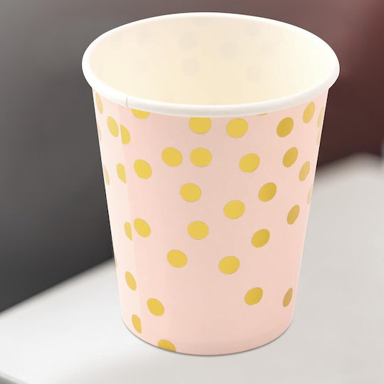 Set 10 Pahare Flippy Cu Buline Din Carton 250 Ml 7.5 X 8.5 X 5.2 Cm Roz Auriu