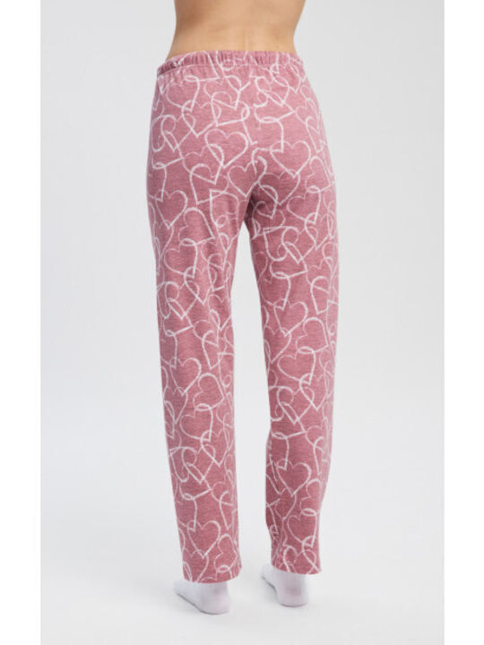 Minerva Winter Cotton Women's Pyjama Trousers Berry-Ecru Hearts Hearts Minerva Winter Cotton Women's Pyjama Trousers Berry-Ecru Hearts Hearts