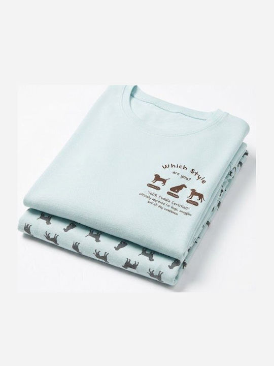 Soccus Set De Pijamale Dama De Iarnă Din Bumbac Albastru Deschis
