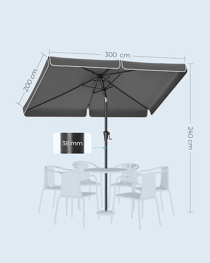 Umbrelă Pătrată Metalică Gri 3x2m