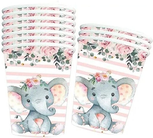 Set 10 Glasses Flippy Elephant Print Cardboard 7.5 X 8.5 Cm Pink