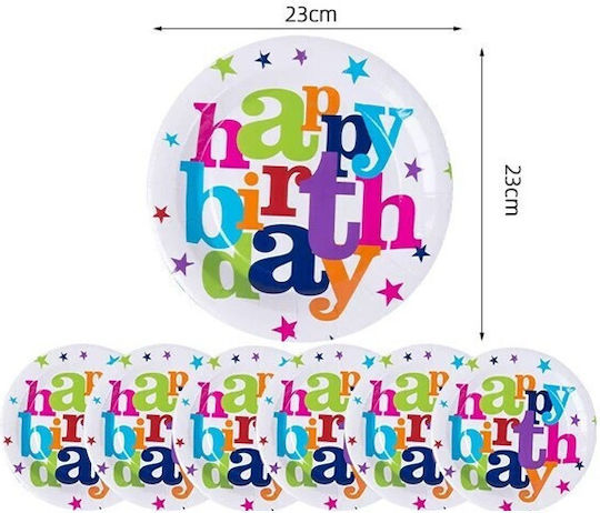 Set 6 Farfurii De Unică Folosință Flippy Happy Birthday Imprimat Carton 23 Cm Diametru Multicolor