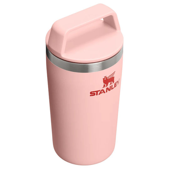 Stanley Cafe To Go Becher mit Griff Thermosflasche Rostfreier Stahl 350ml Orange mit Stroh und Handgriff