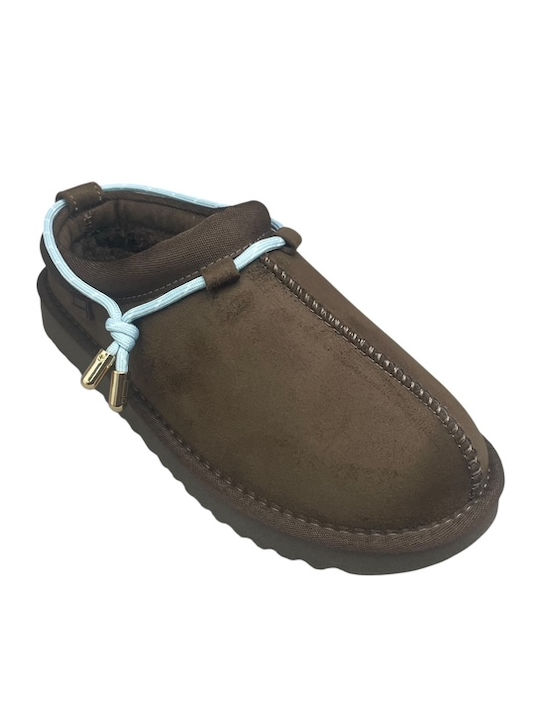 Nordic Damen Hausschuhe Stiefeletten mit Pelz Braune