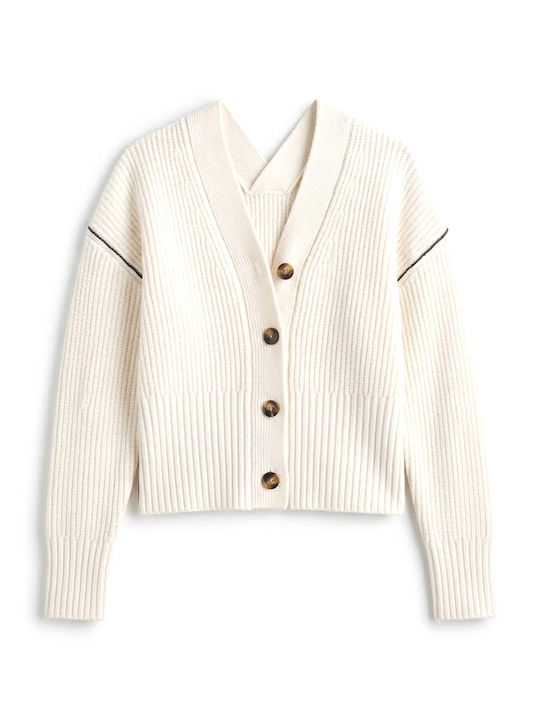 Cardigan Damă Tricotat cu Nasturi Ecru