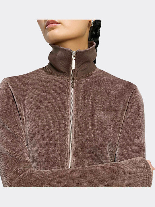 Women's Knitted Cardigan with Zipper Brown