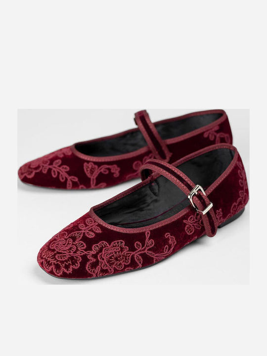 Damen Ballerinas Spitz zulaufend Burgundisch