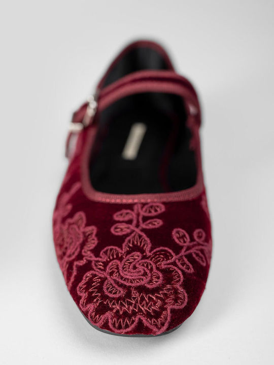 Damen Ballerinas Spitz zulaufend Burgundisch