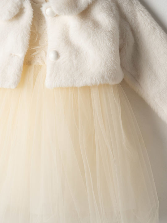 Evita Girls' Tulle Dress Set with Coat White