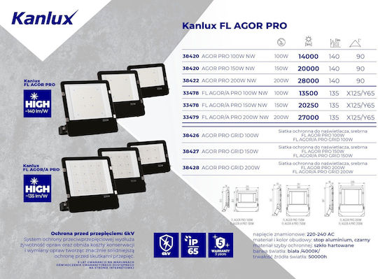 Kanlux Pro Wasserdichter LED Flutlichter 150W Natürliches Weiß 4000K mit Bewegungssensor IP65