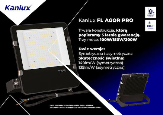 Kanlux Pro Wasserdichter LED Flutlichter 150W Natürliches Weiß 4000K mit Bewegungssensor IP65