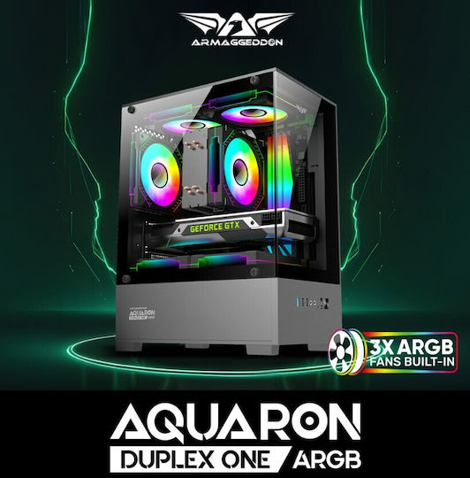 Armaggeddon Aquaron Duplex One Gaming Micro Tower Κουτί Υπολογιστή με Πλαϊνό Παράθυρο Λευκό