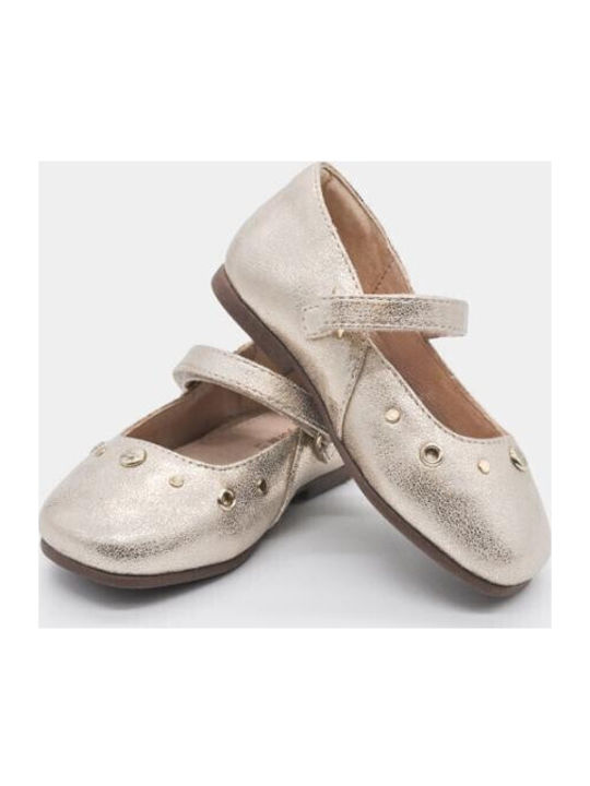 Kids Ballerinas with Hook & Loop Closure Fabric Gold