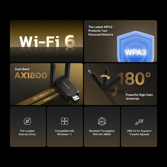 Mercusys USB Netzwerkadapter Mit Drahtloser Verbindung Wi-Fi 574Mbps