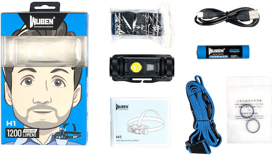 Wuben Rechargeable LED Head Flashlight IP68 with Maximum Brightness 1200lm