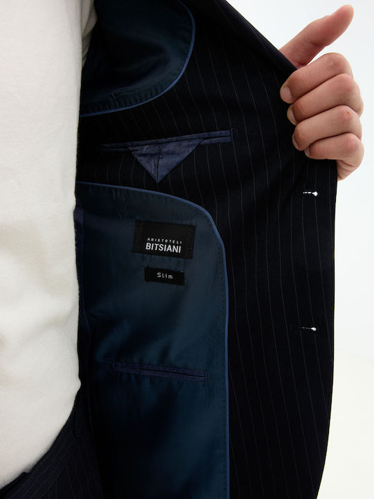 Herrenanzugsjacke Blau Gestreift
