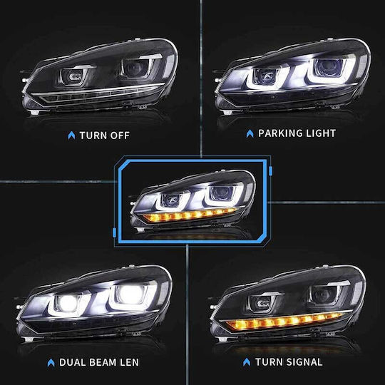 Предни Фарове Комплект Vw Голф Vi 6 08-12 Дневни Светлини U-Тип & Динамични Светлини & Devil Eye Черни H7/H7 Мотор Vland