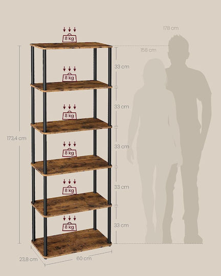 Bibliotecă Rustic Maro și Negru 24x60x174εκ.
