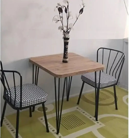 Masă Pătrată de Bucătărie din Lemn cu Cadru Metalic 70x70x75cm