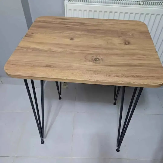 Masă Pătrată de Bucătărie din Lemn cu Cadru Metalic 70x70x75cm