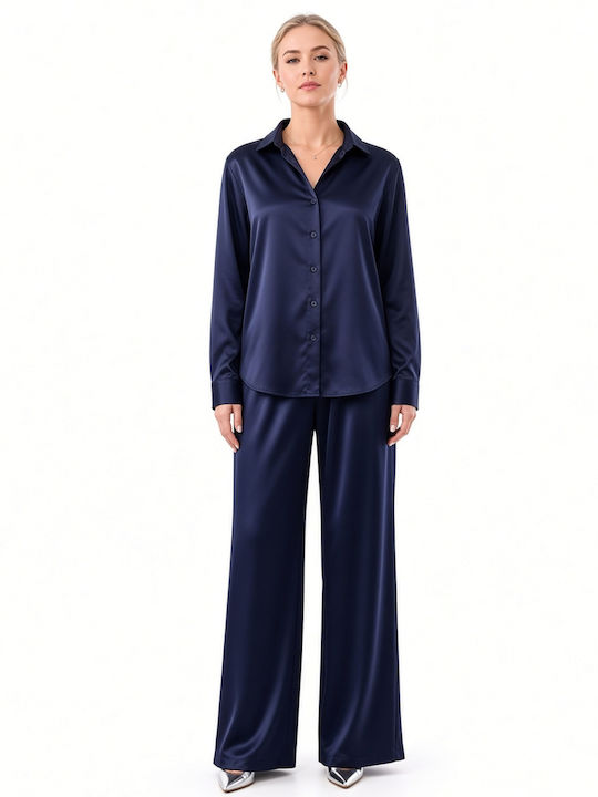 Damen Satin Hose Navy