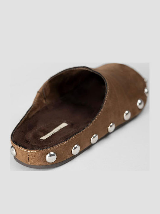 Flat Wildleder Damen Pantoletten in Braun Farbe