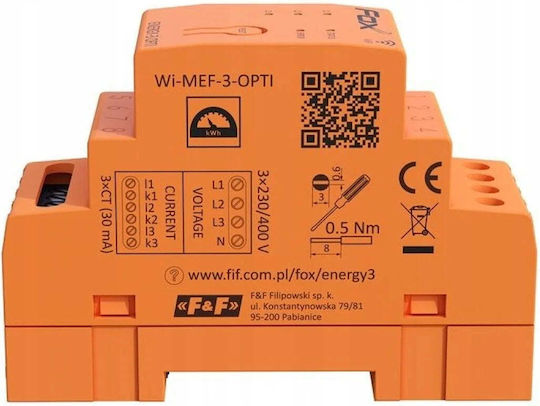 FF Professional Kilowatt-Zähler Für Elektrische Messgeräte Schiene Dreiphasig Wi-Fi