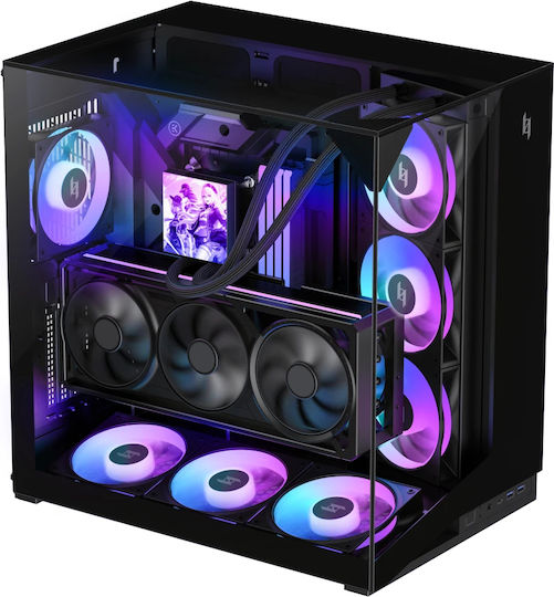 GameMax NEX C56 VC WH Gaming Midi-Turm Computergehäuse mit Seitenfenster Schwarz