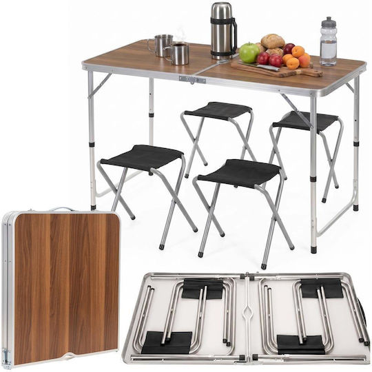 Set Masă Din Aluminiu Pentru Camping Pliabil În Valiză 120x60x71cm Argintiu